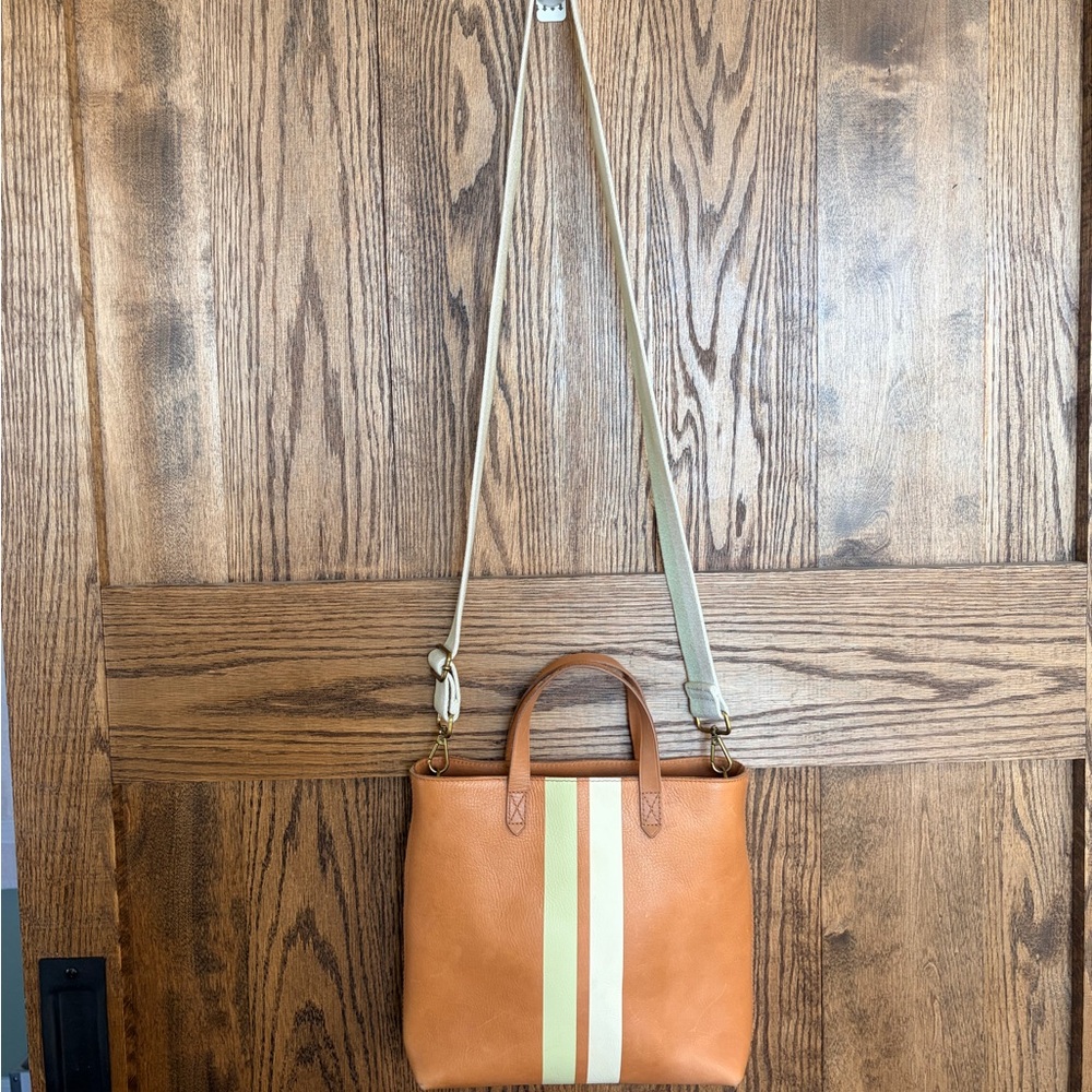 🩷MADEWELL🩷Tan Leather Tote with Cream & Mint crossbody strap - Picture 3 of 15